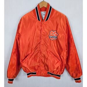 Vintage DeLong Clemson Tigers Orange Satin Bomber Jacket Size Large Made In USA